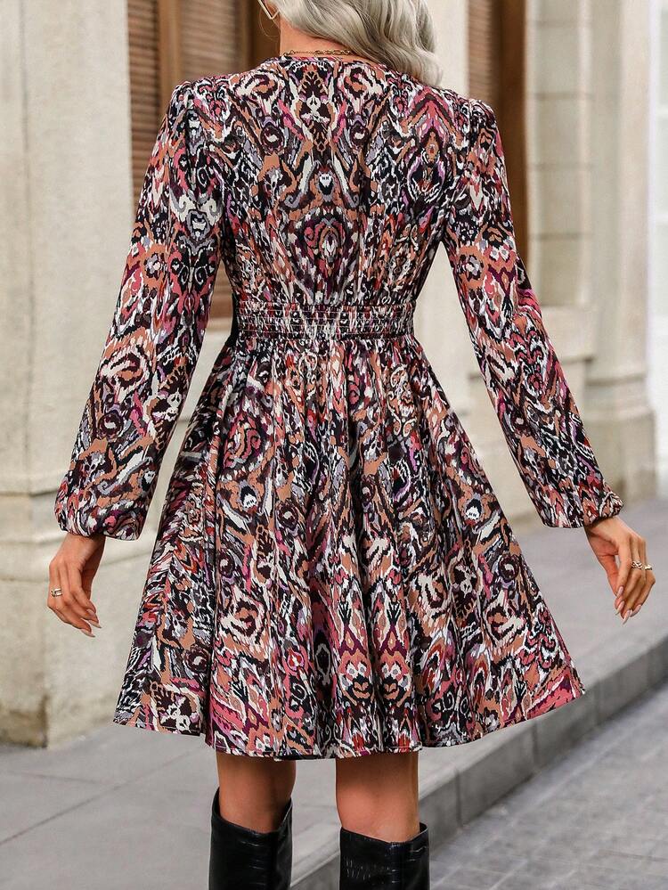 Women's V-Neck Floral Print Dress Winter Beach
