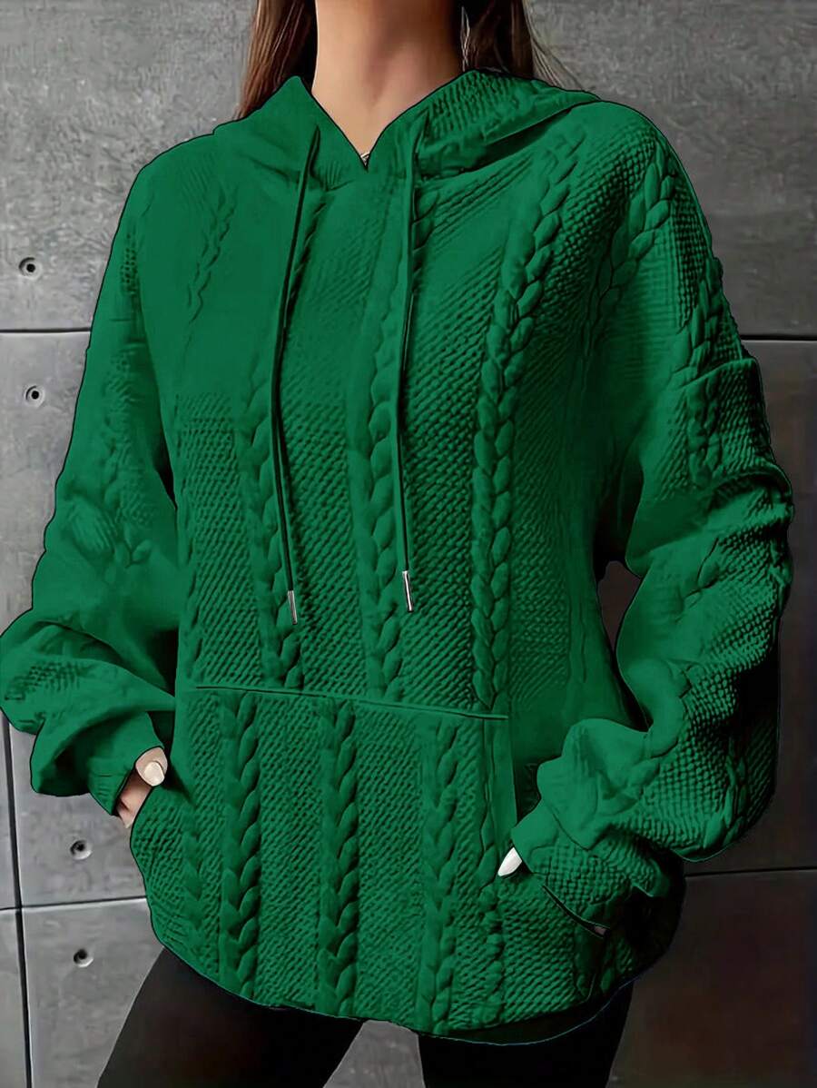 SHEIN EZwear Plus Size Women's Drop Shoulder Hooded Sweatshirt Graduation,Back To School Outfits,Graduation,Teacher Outfits For Women,Back To School - Green - View 1