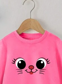 SHEIN Cô gái Hoạt hình In Áo nỉ - Màu Hồng Tươi - Xem 5