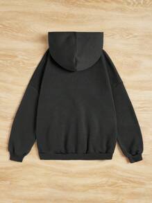 SHEIN Tween Girls' Spider Web & Rhinestone Decor Sweatshirt With Pockets And Thermal Lined - Dark Grey - View 2