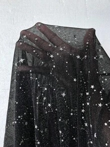 SHEIN ICON 女式大尺碼黑色圓領開叉下擺連身裙 - 黑色 - 查看 8