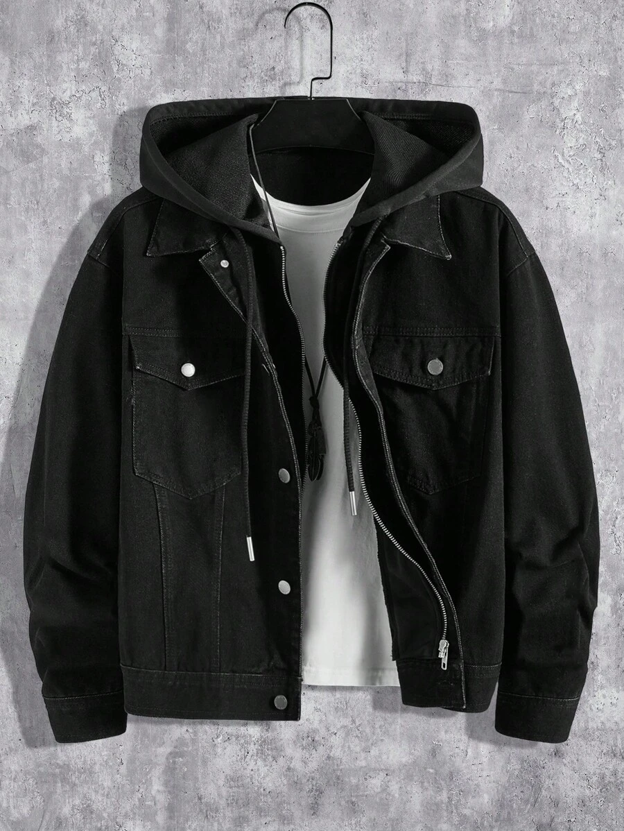Manfinity RebelGame Chaqueta de jean con capucha de corte holgado para hombre con diseño 2 en 1 - Negro - Ver 1