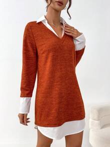 SHEIN Essnce Mulheres Vestido - Caqui - Ver 4