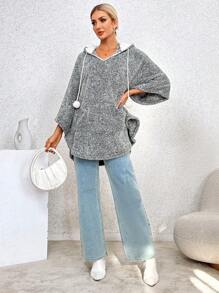 SHEIN Essnce 寬鬆型珊瑚絨連帽女裝連衣裙