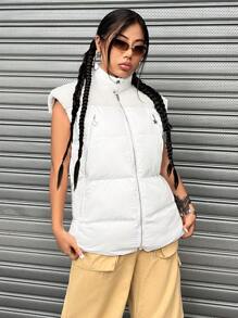 SHEIN EZwear Shearling Spliced Down Vest - White - View 5