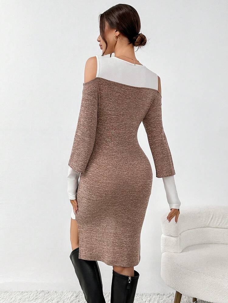 Women's Colorblock Cold-shoulder Dress