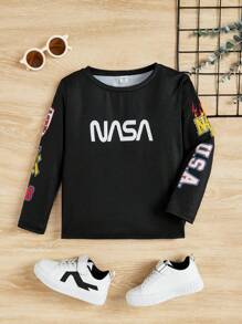 SHEIN Dệt kim Con trai Áo Với Thiết kế chữ cái - màu đen - Xem 1