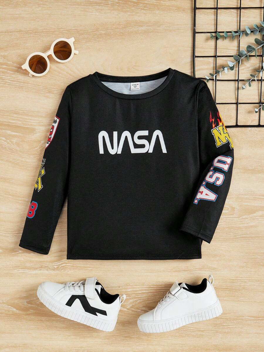 SHEIN Dệt kim Con trai Áo Với Thiết kế chữ cái - màu đen - Xem 1