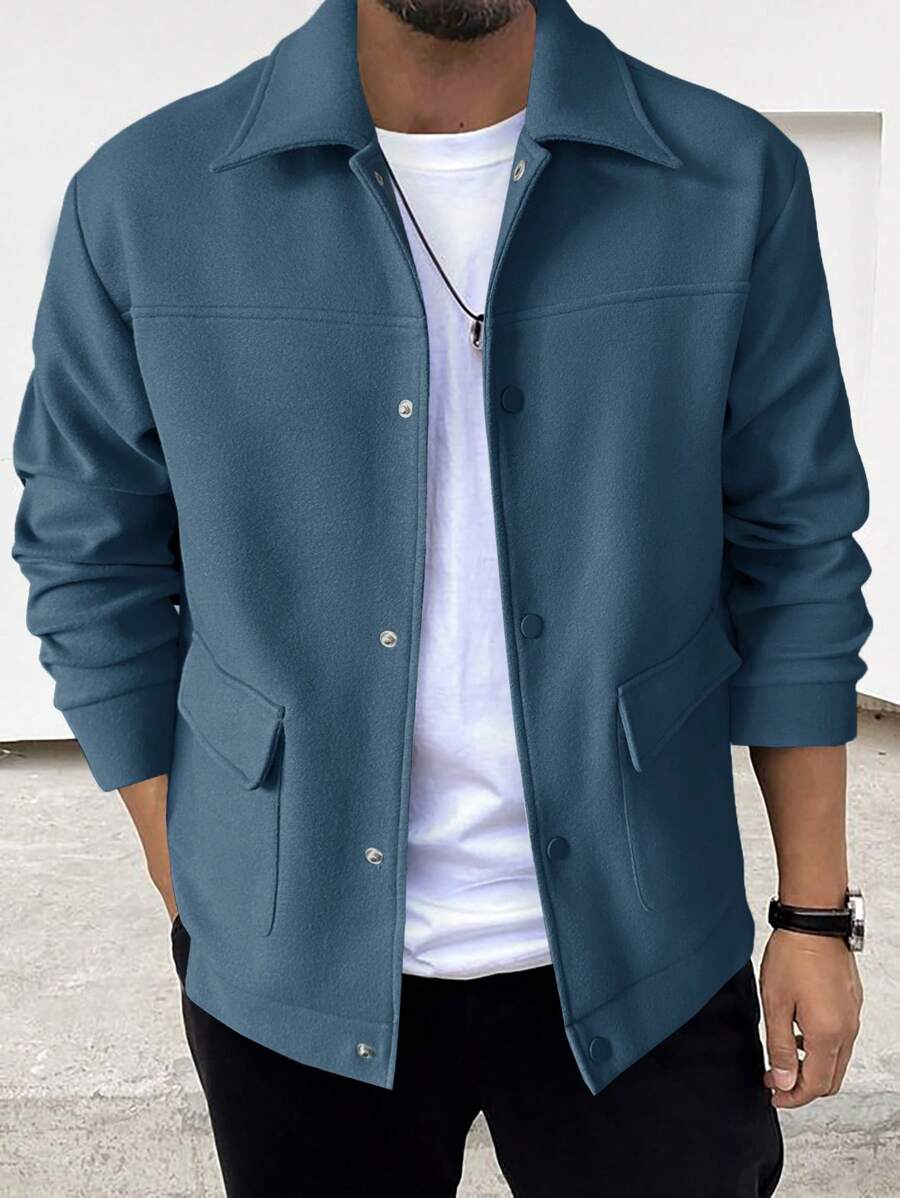 Manfinity Homme Nam Giải trí Áo khoác Với Flap túi Và Nút Khép kín - Màu xanh bụi bặm - Xem 1