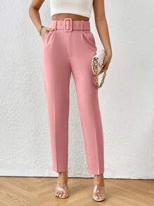 Aveloria Modichic Solid Casual Belted Pants With Slant Pockets  Fall Cloth For Women - Pink - View 4