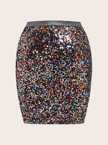 SHEIN Clasi Plus Sequin Bodycon Skirt - Multicolor - View 2