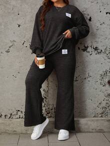 SHEIN LUNE Kích thước lớn Giải trí Thời trang 2 cái/bộ Mô hình Lanh - Màu xám đen - Xem 4