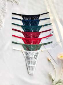 7pcs/Set Women's Seamless Contrast Lace G-String Panties Sexy Lingerie - Multicolor - View 4