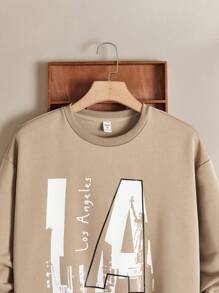 SHEIN Áo thun cổ tròn in chữ thường ngày cho các chàng trai tuổi teen - Màu Khaki - Xem 4