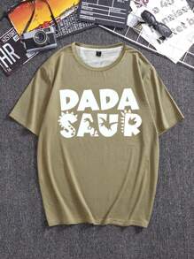 Men's Letter Printed T-shirt - Army Green - View 1