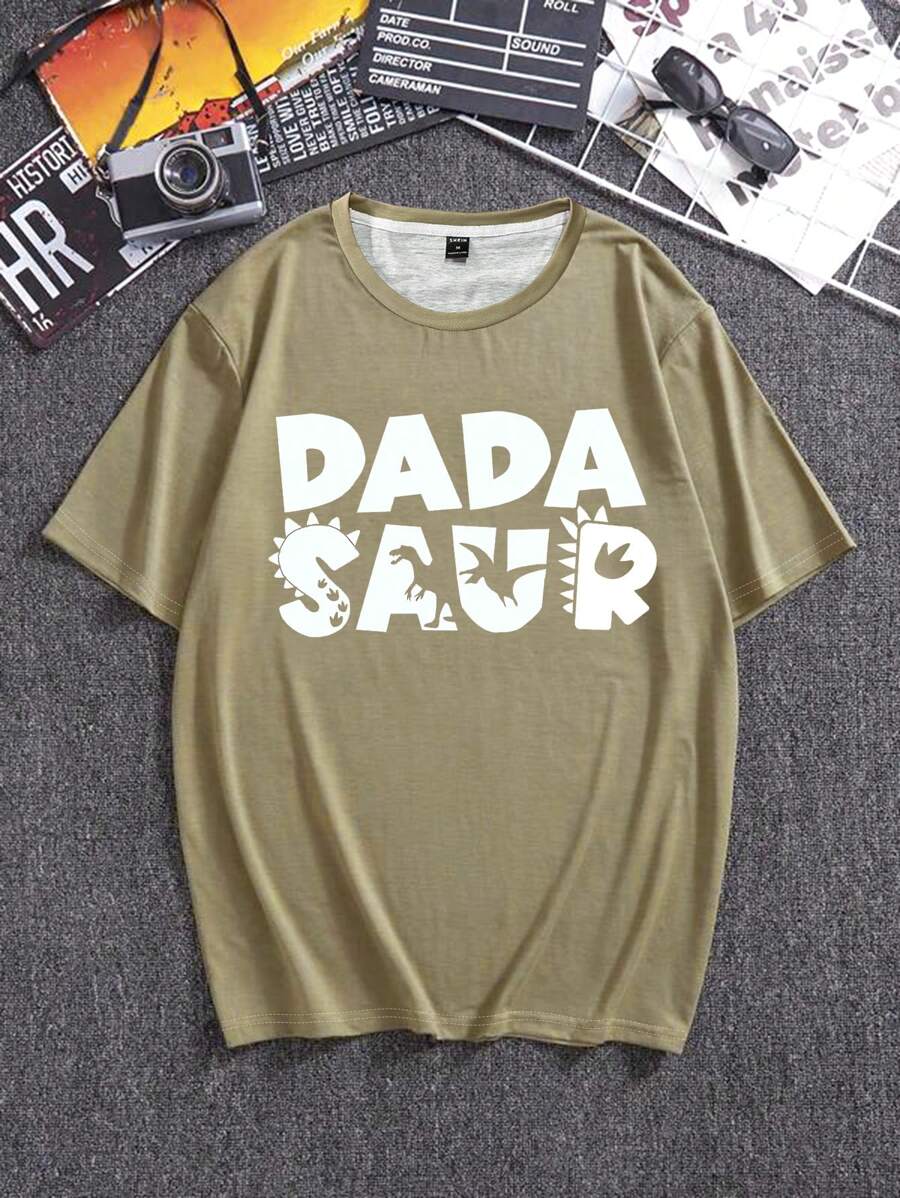 Men's Letter Printed T-shirt - Army Green - View 1