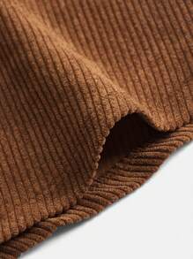 SHEIN Cô gái Tween Retro Vải to sợi Eo đàn hồi Giữa bắp chân Váy - màu nâu - Xem 4