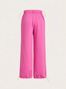 SHEINNeu Contrast Piping Slant Pocket Pants - Pink - View 2