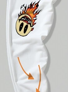 ROMWE MEN Street Life Men's Cartoon Pattern Drawstring Waist & Cuffed Jogger Pants - White - View 4