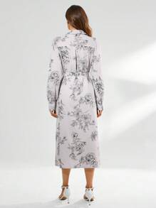 Aveloria Women's Floral Print Long Sleeve Belted Dress