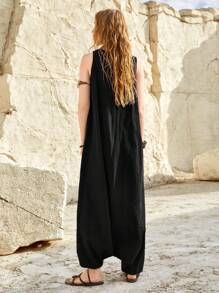 Bohemela Vacation Solid Color Women's Jumpsuit - Black - View 2