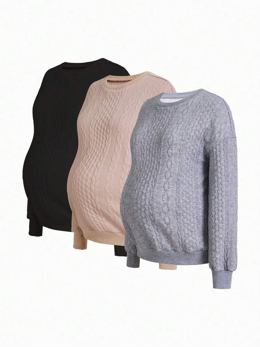 SHEIN Maternity Solid Color Sweatshirt 3pcs/Set, For Winter - Multicolor - View 1