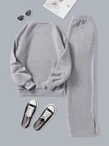 SHEIN Unity Của phụ nữ Màu xám Áo nỉ Và Quần thể thao Bộ - Xám - Xem 2