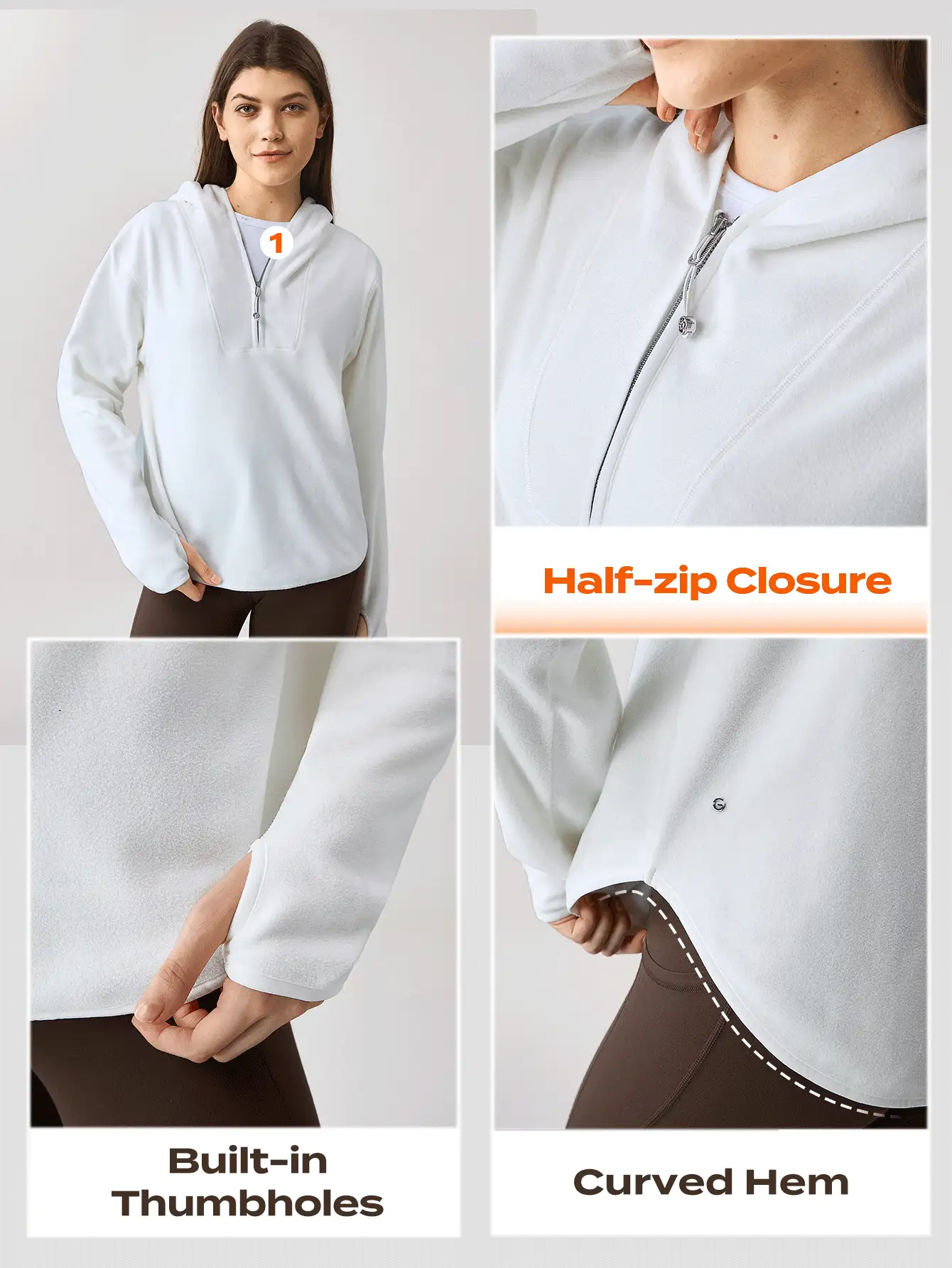 GLOWMODE Thin Polar Fleece Motivate Half-Zip Relaxed Hip Length Pullover Hoodie Comfortable Warm Fall Winter