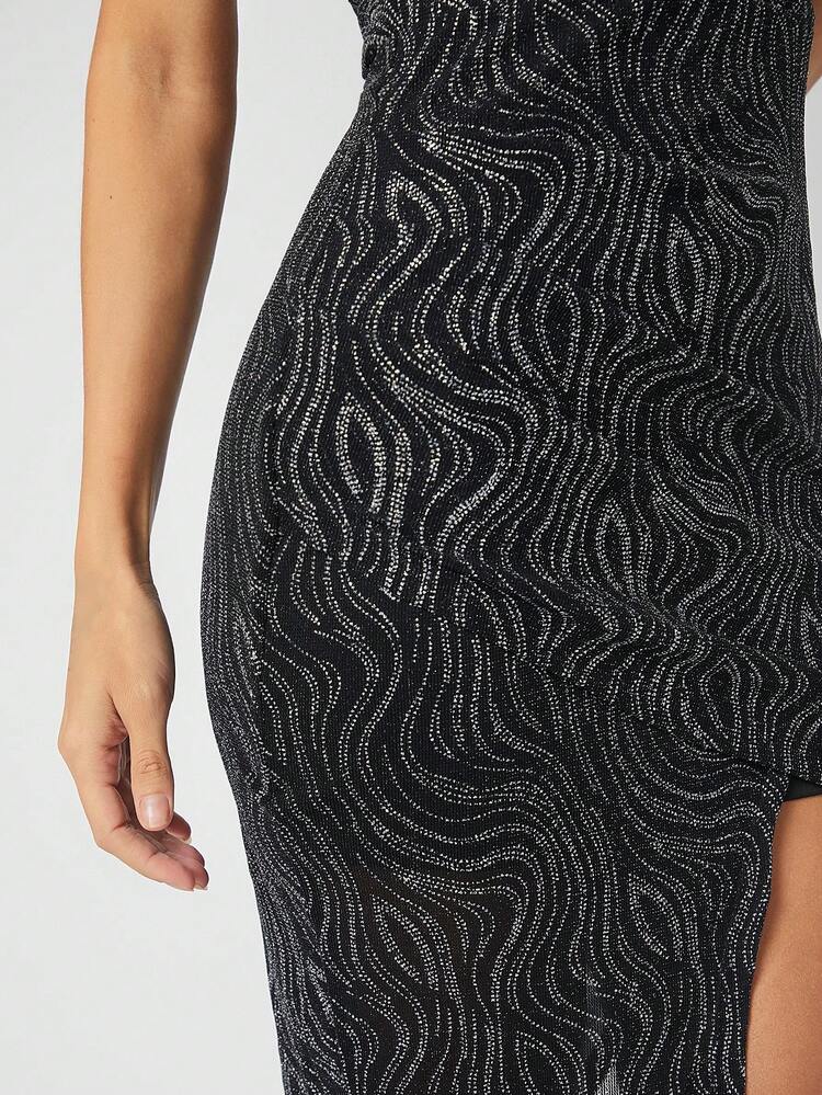 Wave Asymmetrical Hem Halter Dress