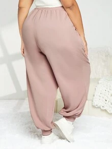 SHEIN CURVE+ Kích thước lớn Eo dây rút Nghiêng Túi Quần yếm Quần - Bụi hồng - Xem 2