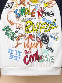 SHEIN 少年男童寬鬆休閒圓領佩戈蘭袖和字母印花運動衣 - 彩色 - 查看 5