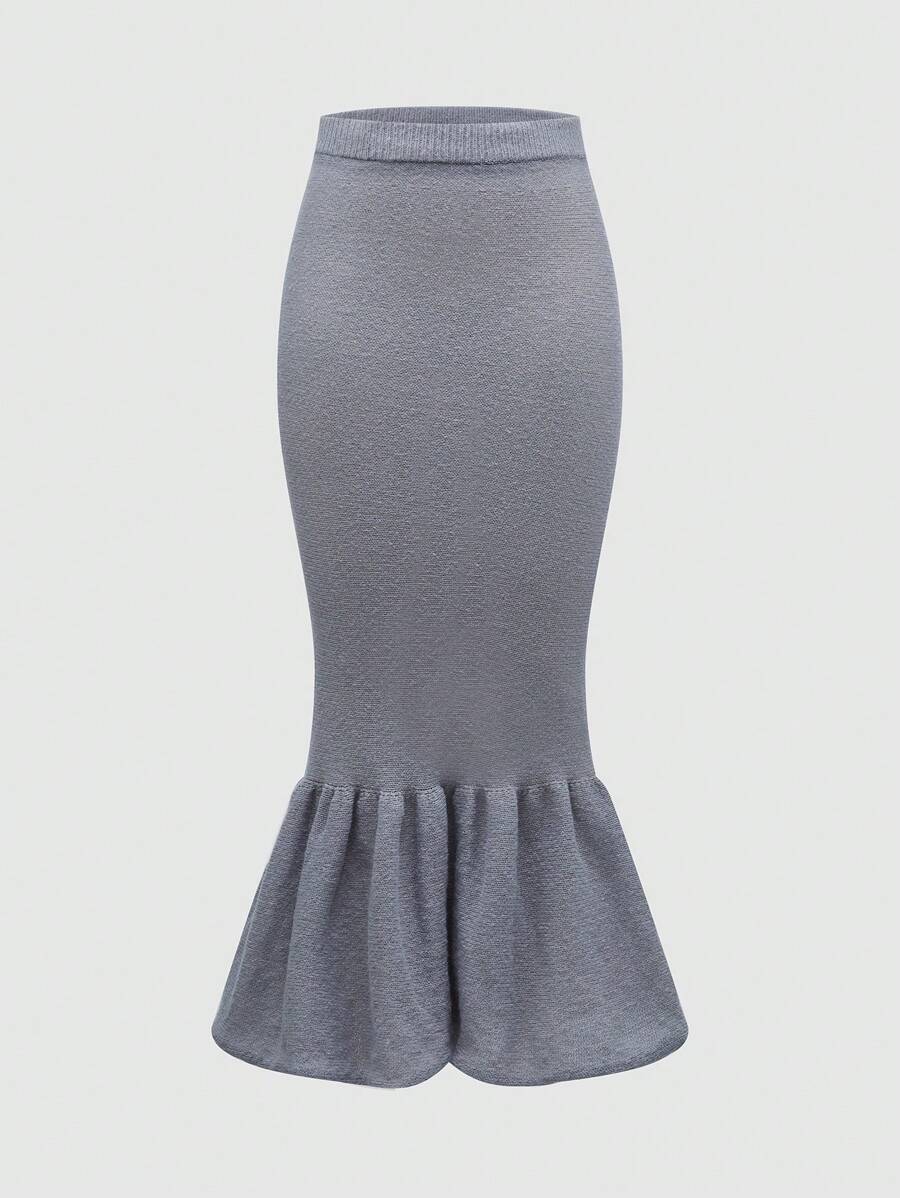 SHEIN Unity Gray Mermaid Hem Skirt - Grey - View 1