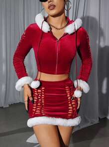 SHEIN ICON Spliced Hoodie Jacket And Skirt Two Piece Set