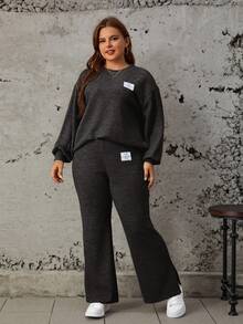 SHEIN LUNE Kích thước lớn Giải trí Thời trang 2 cái/bộ Mô hình Lanh - Màu xám đen - Xem 3