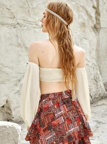 Bohemela Vacation Halter Drawstring Cropped Top - Beige - View 2
