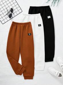 SHEIN 男童休閒舒適純色運動褲 - 棕色 - 查看 1