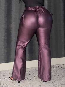 Slaydiva Pantalones PU De Color Sólido De Talla Grande