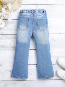 Toddler Girls' Distressed Floral Print Wide Leg Jeans - Medium Wash - View 2