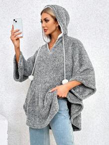 SHEIN Essnce 寬鬆型珊瑚絨連帽女裝連衣裙