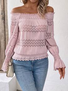 SHEIN Privé Off-shoulder T-shirt With Flounce Trim - Pink - View 5