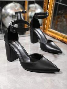 Tối giản Pointed Toe Dày Gót chân Dép Quai Quai Mắt Cá Chân / Pointed Toe Xu hướng: Cắt giảm Dây đeo mắt cá chân Giày cao gót - màu đen - Xem 7