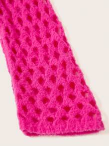 SHEIN ICON Women's Hollow Out Knitted Ultra Short Sweater - Hot Pink - View 13