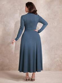 Modelyn 女士v領長袖連衣裙 - 藍色 - 查看 2