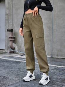 SHEIN Essnce 女式束口袖口運動褲 - 軍綠色 - 查看 5