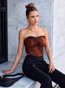 Zolique Top De Tubo Plisado E Impreso Para Mujeres - Marrón - Ver 1