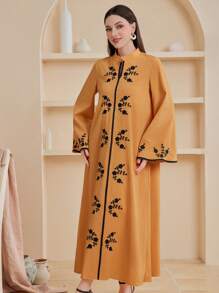 Al Najma 女性花卉刺繡鈴袖寬鬆裙 - 黃色 - 查看 3