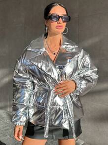 SHEIN Manteau Matelassé Avec Ceinture Argentée