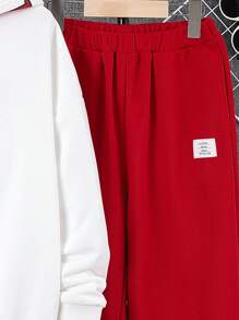 男孩休閒鬆身款純色連帽衫和褲子套裝,印有字母圖案 - 白色 - 查看 4