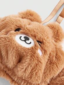 ROMWE Plush Teddy Bear Embroidered Wire-Free Bra Set, Kawaii - Brown - View 3