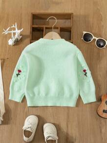 Baby Girl's Flower Embroidered Sweater Winter - Mint Green - View 2